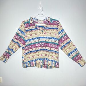 VTG ALFRED DUNNER Womens Plus 16 Multicolor Long Sleeve Collared Pullover Shirt